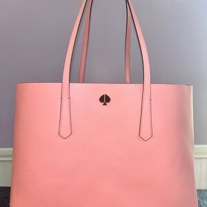 kate spade Pink Pebbled Leather Large Tote with Gold Spade Accent